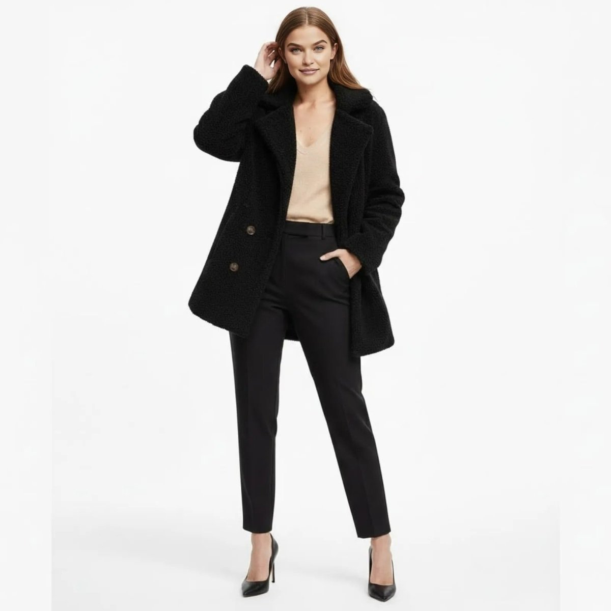 Claire | Double Breasted Bouclé Teddy Coat
