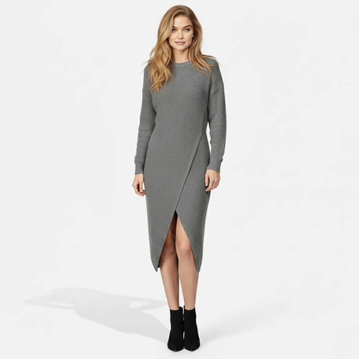 Janesse | Wrap Knit Midi Dress Waffle Texture