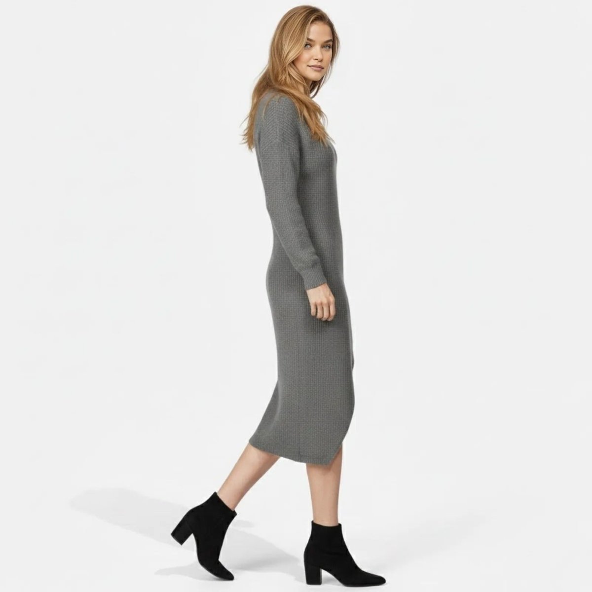 Janesse | Wrap Knit Midi Dress Waffle Texture