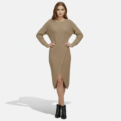 Janesse | Wrap Knit Midi Dress Waffle Texture