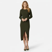 Janesse | Wrap Knit Midi Dress Waffle Texture