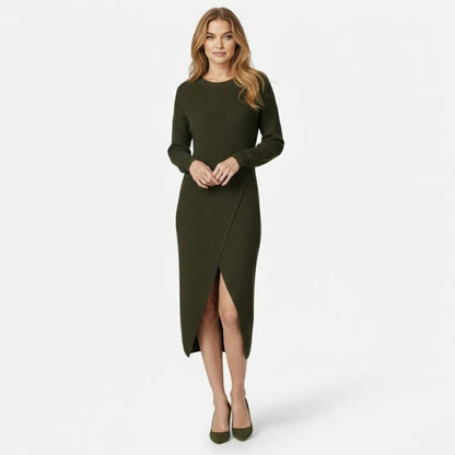 Janesse | Wrap Knit Midi Dress Waffle Texture