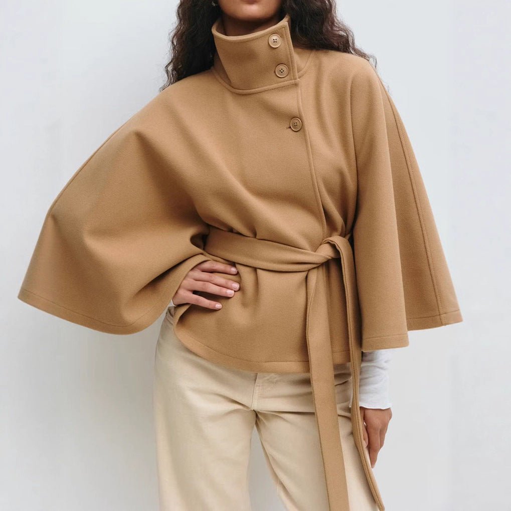 Avelisse | Belted Wool Funnel Neck Cape Coat