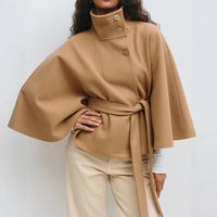 Avelisse | Belted Wool Funnel Neck Cape Coat
