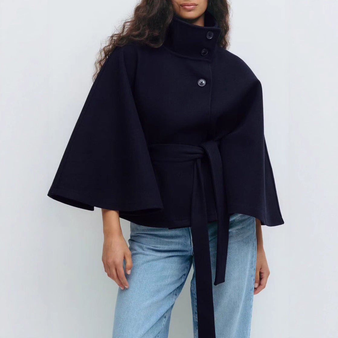 Avelisse | Belted Wool Funnel Neck Cape Coat