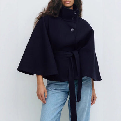 Avelisse | Belted Wool Funnel Neck Cape Coat