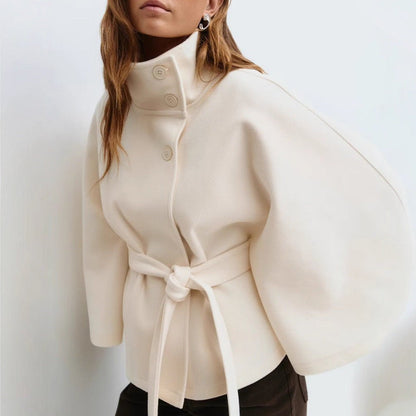Avelisse | Belted Wool Funnel Neck Cape Coat