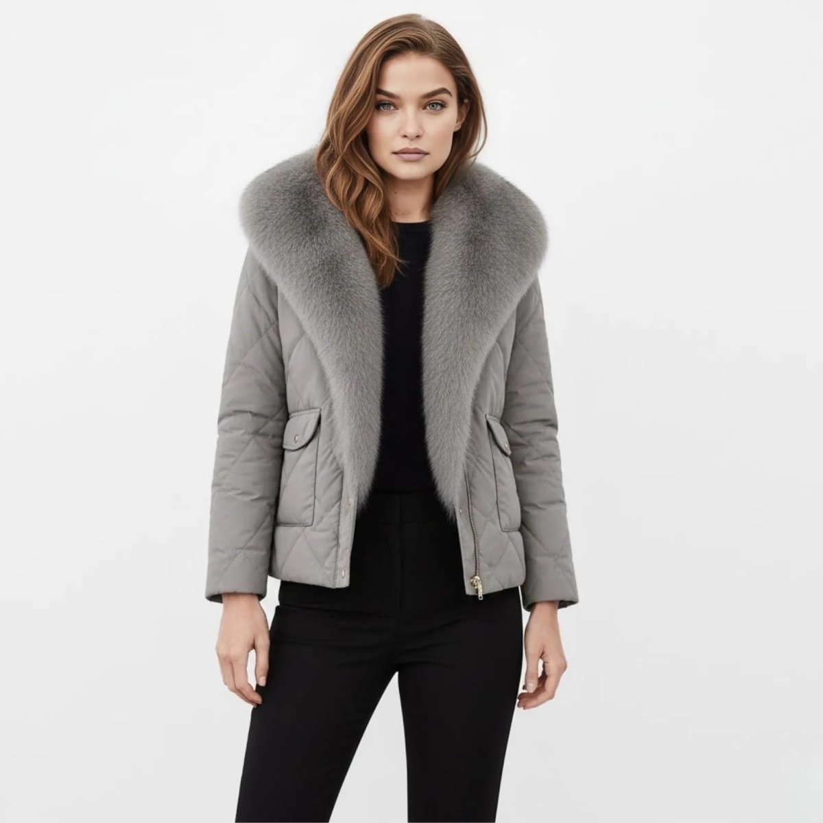 Lisette | Diamond Quilted Fox Fur Puffer Jacket