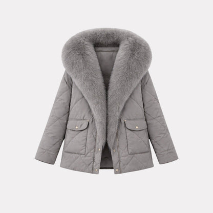 Lisette | Diamond Quilted Fox Fur Puffer Jacket
