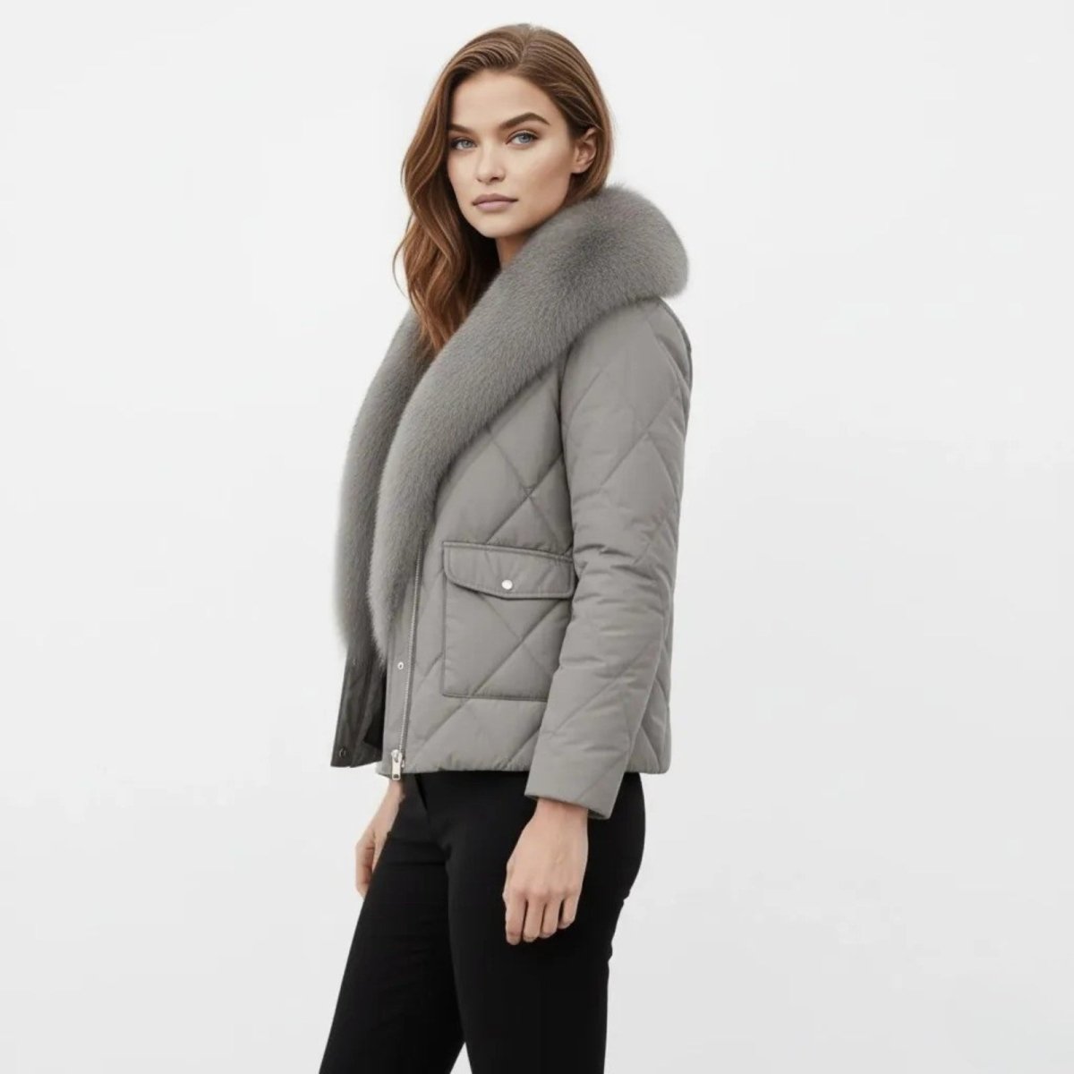 Lisette | Diamond Quilted Fox Fur Puffer Jacket