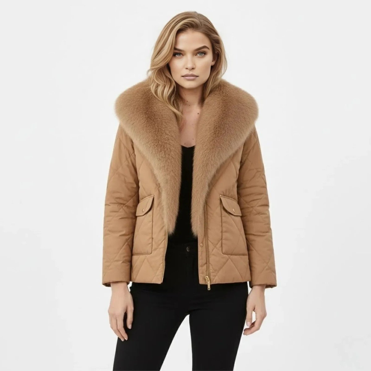 Lisette | Diamond Quilted Fox Fur Puffer Jacket
