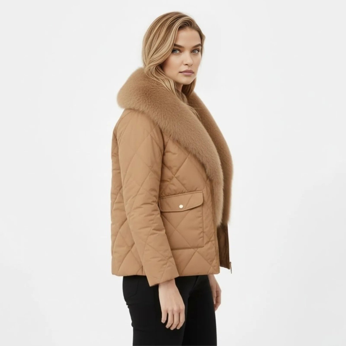 Lisette | Diamond Quilted Fox Fur Puffer Jacket