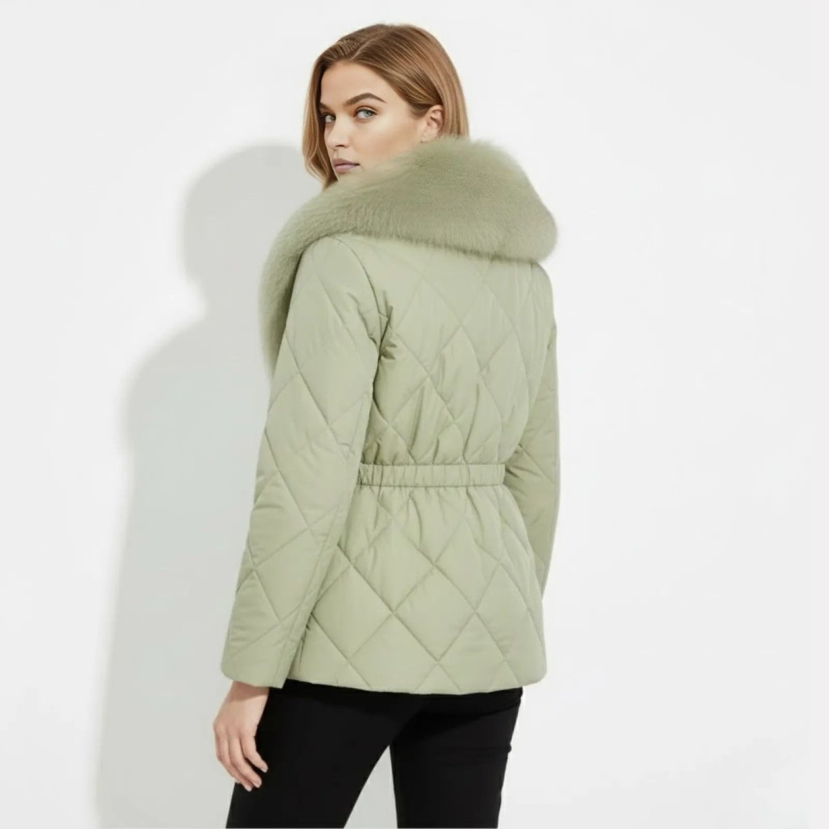Lisette | Diamond Quilted Fox Fur Puffer Jacket