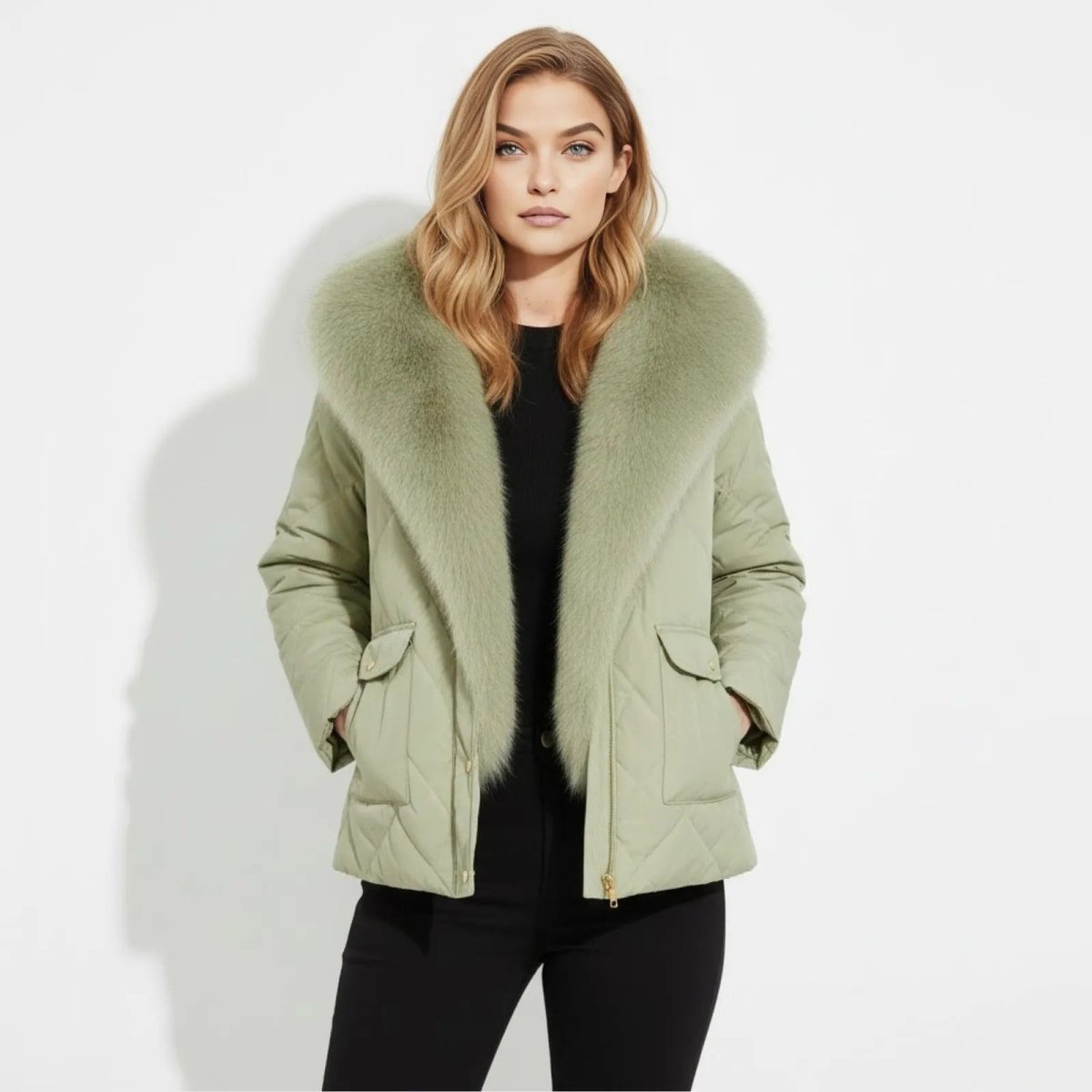 Lisette | Diamond Quilted Fox Fur Puffer Jacket