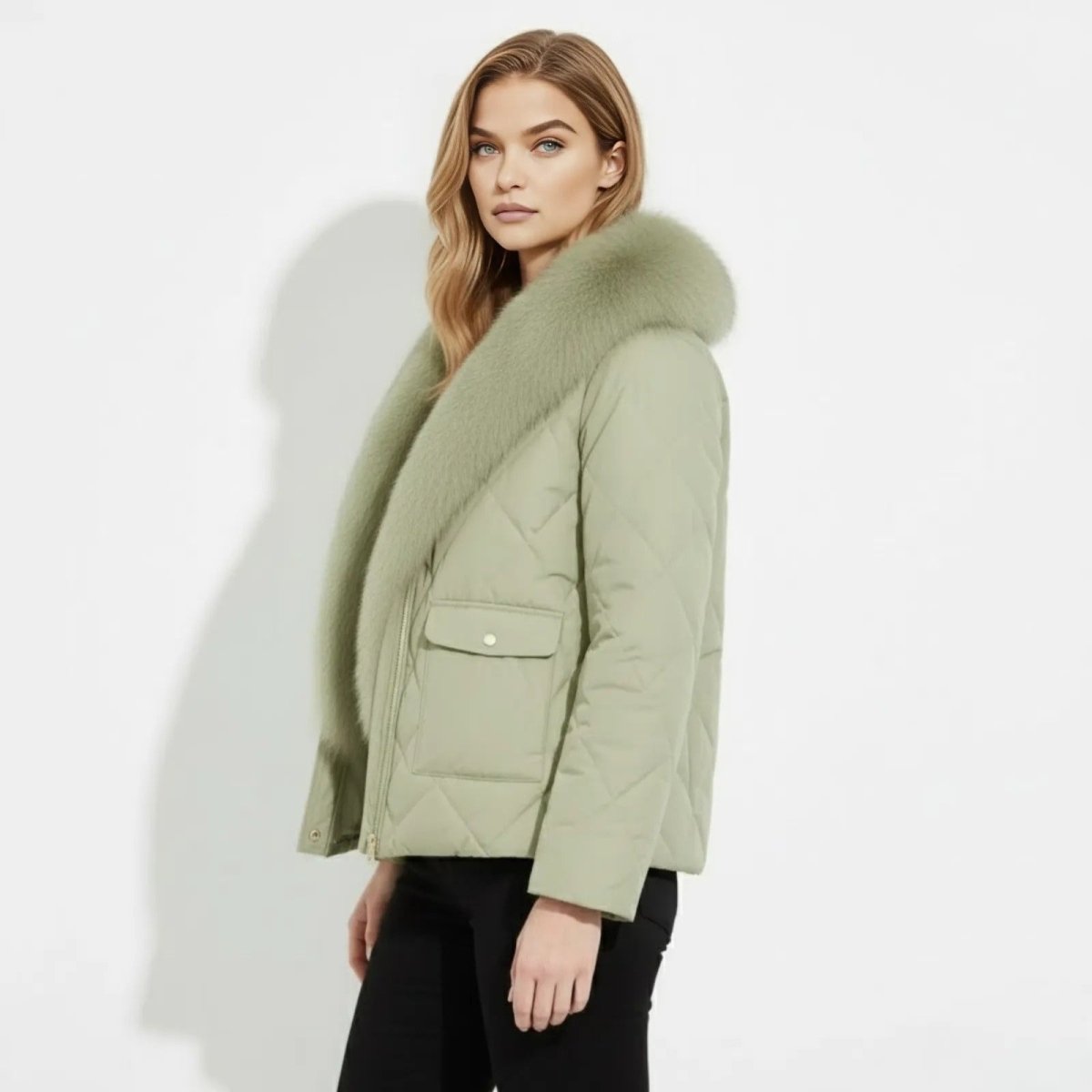 Lisette | Diamond Quilted Fox Fur Puffer Jacket