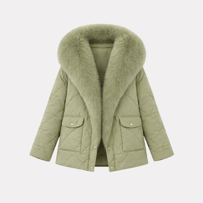 Lisette | Diamond Quilted Fox Fur Puffer Jacket