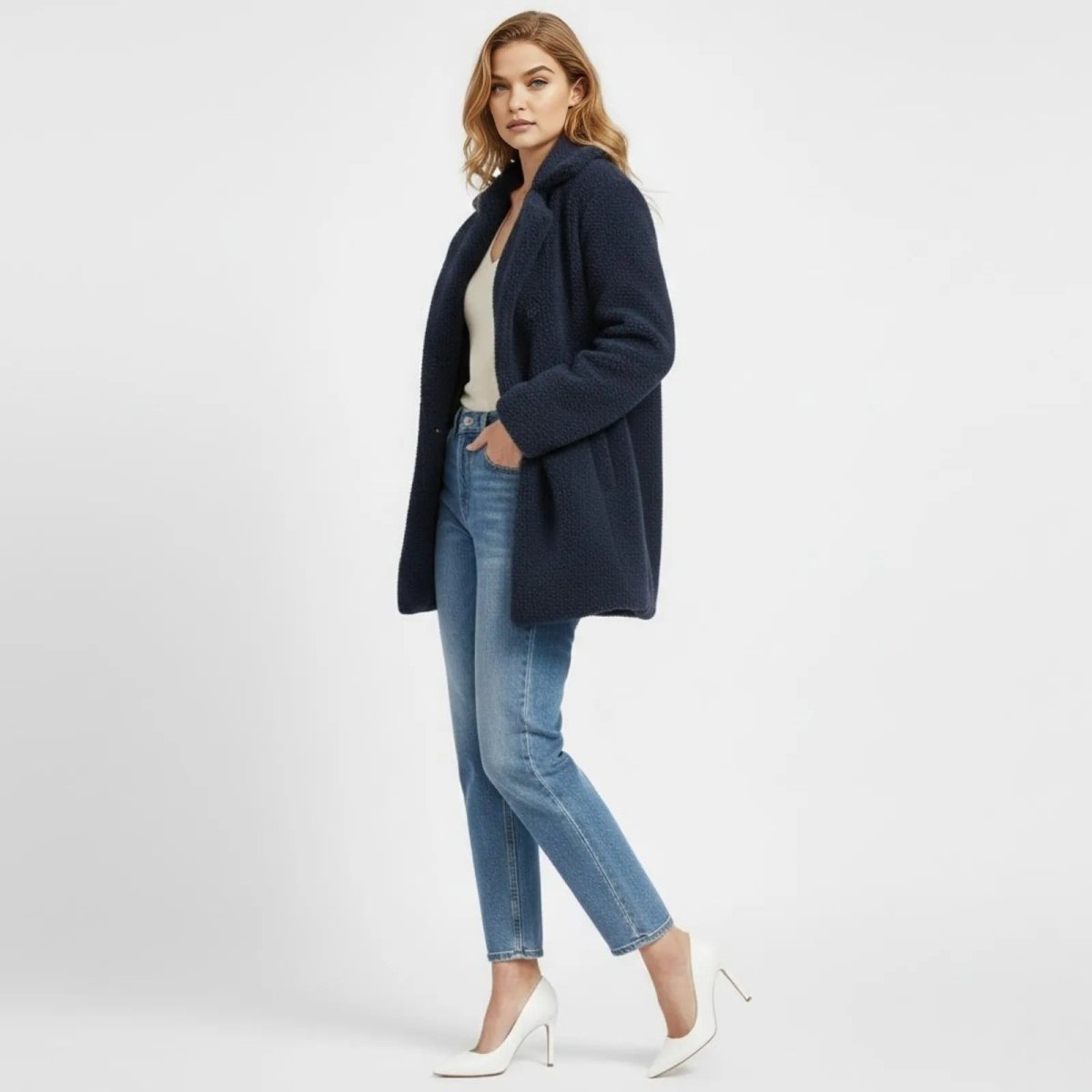 Claire | Double Breasted Bouclé Teddy Coat