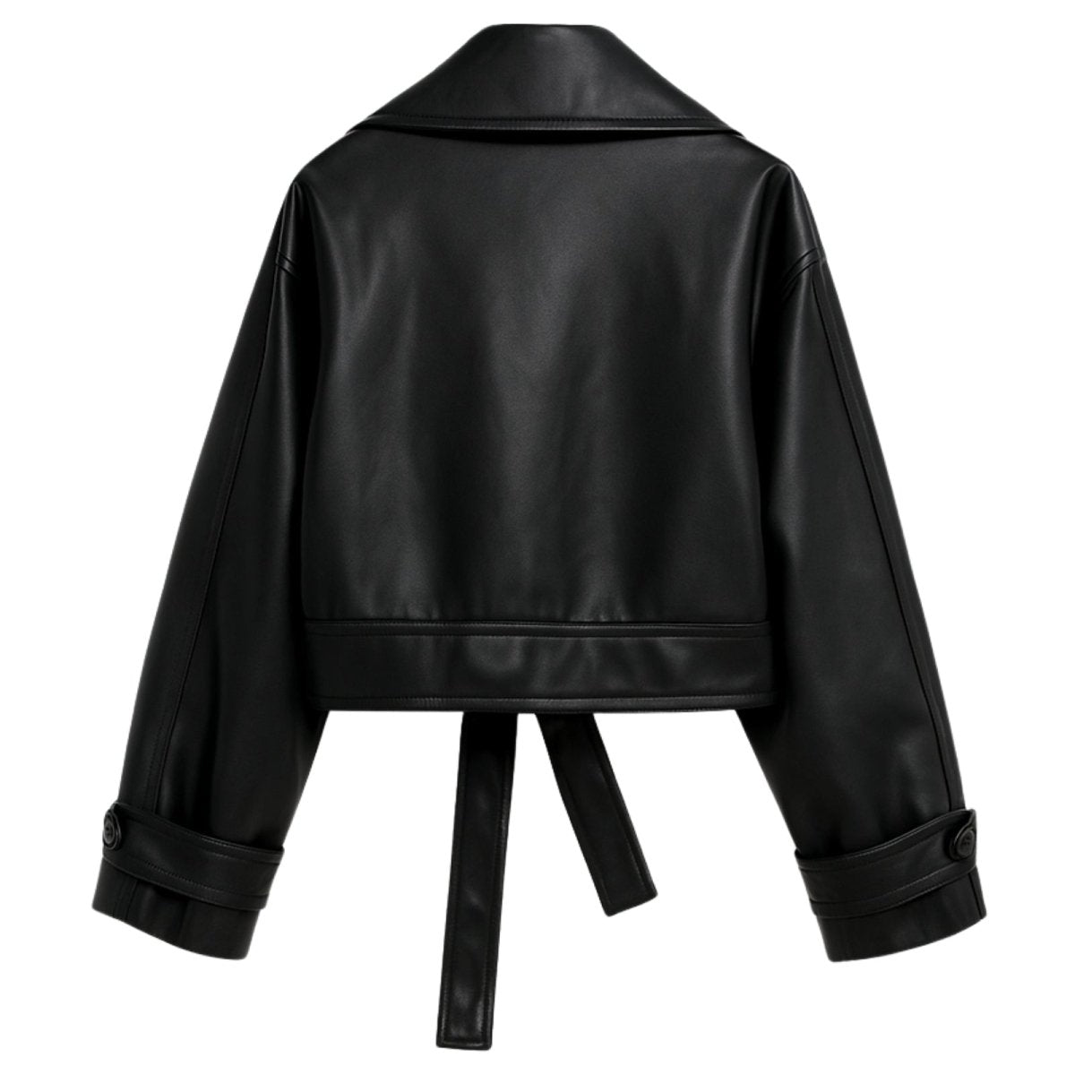 Celeste | Belted Cropped Faux Leather Trench Jacket