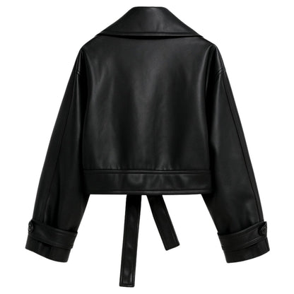 Celeste | Belted Cropped Faux Leather Trench Jacket