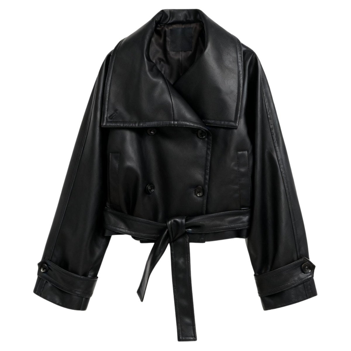 Celeste | Belted Cropped Faux Leather Trench Jacket