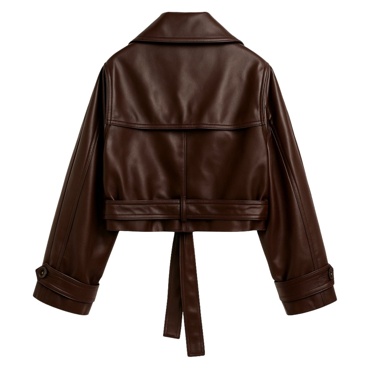 Celeste | Belted Cropped Faux Leather Trench Jacket