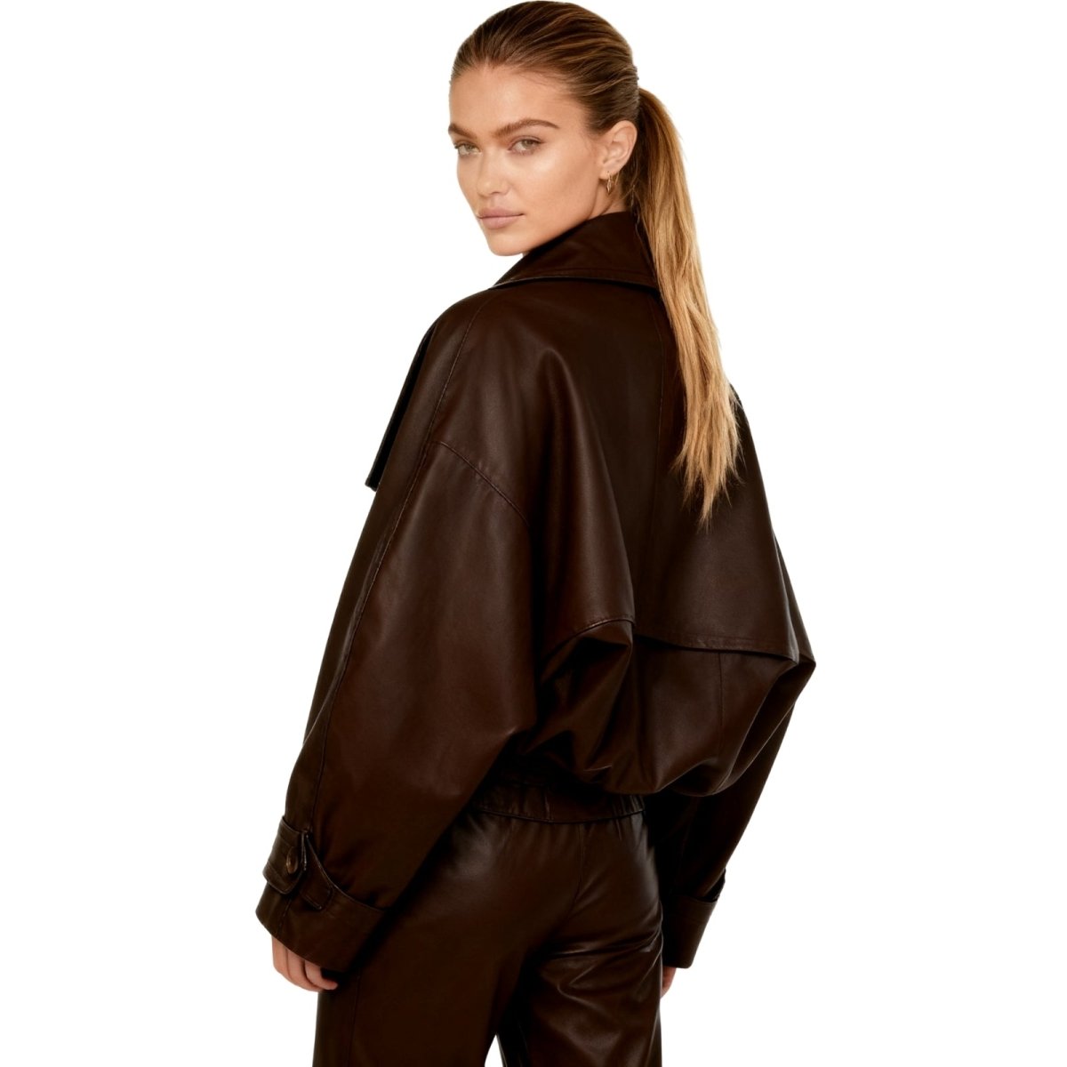 Celeste | Belted Cropped Faux Leather Trench Jacket