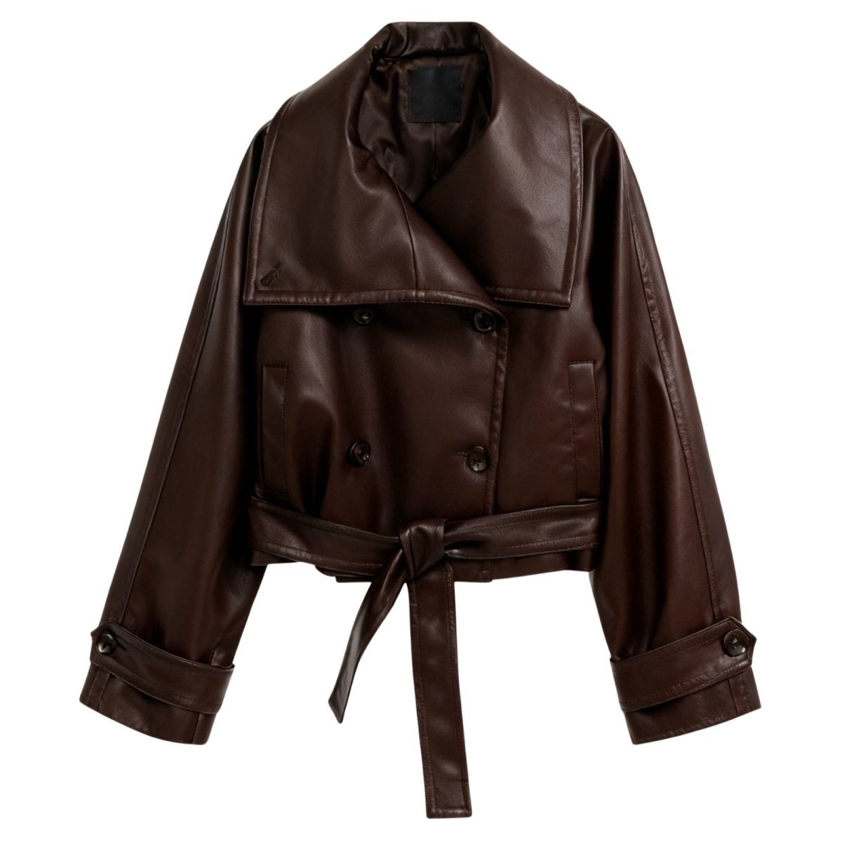 Celeste | Belted Cropped Faux Leather Trench Jacket