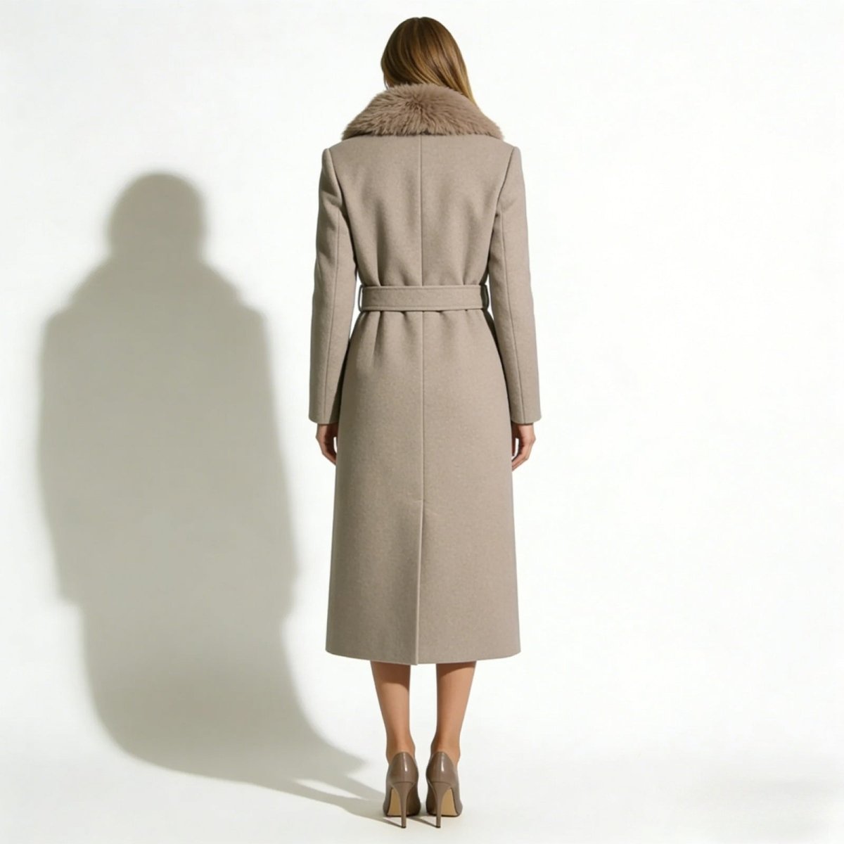 Arcelia | Wool Wrap Coat Shearling Collar