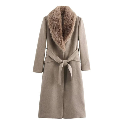 Arcelia | Wool Wrap Coat Shearling Collar