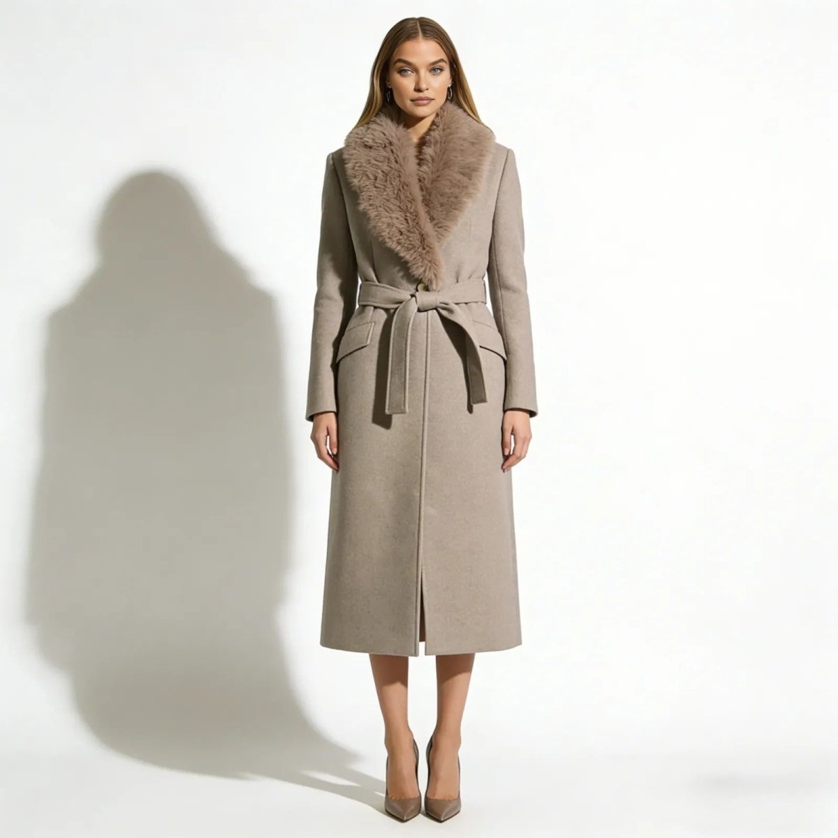 Arcelia | Wool Wrap Coat Shearling Collar
