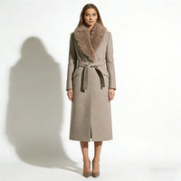 Arcelia | Wool Wrap Coat Shearling Collar