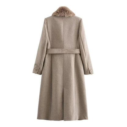 Arcelia | Wool Wrap Coat Shearling Collar