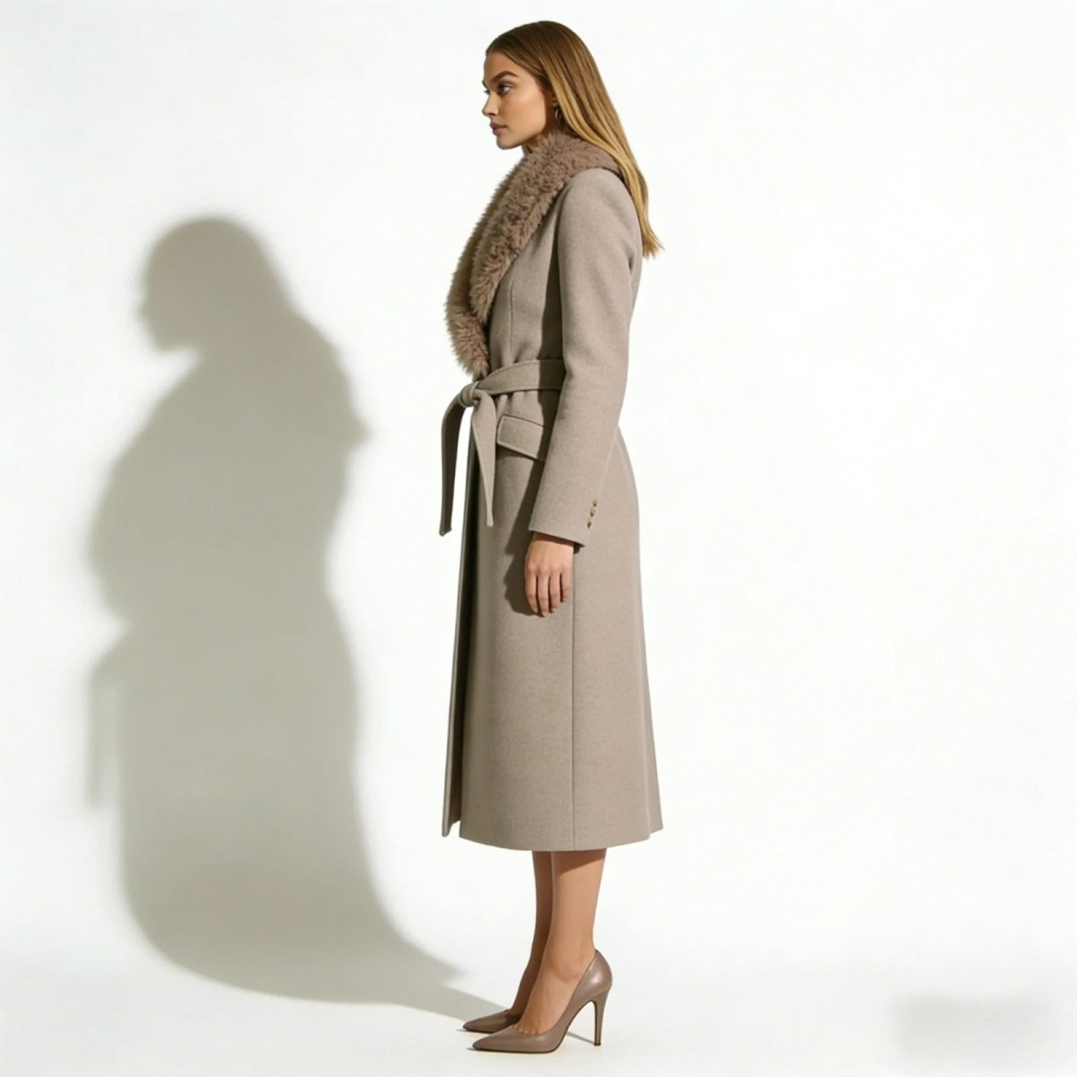 Arcelia | Wool Wrap Coat Shearling Collar
