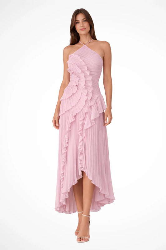 Fleur | Ruffle Hi-Low Halter Neck Maxi Dress