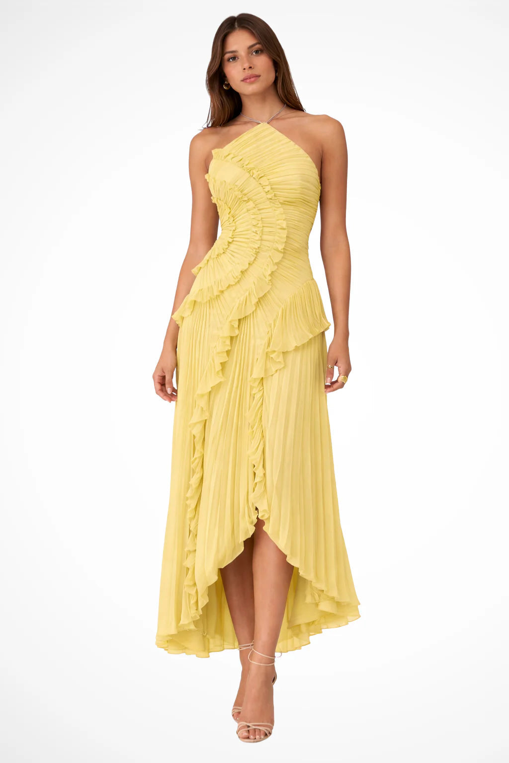 Fleur | Ruffle Hi-Low Halter Neck Maxi Dress