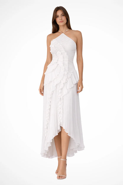 Fleur | Ruffle Hi-Low Halter Neck Maxi Dress
