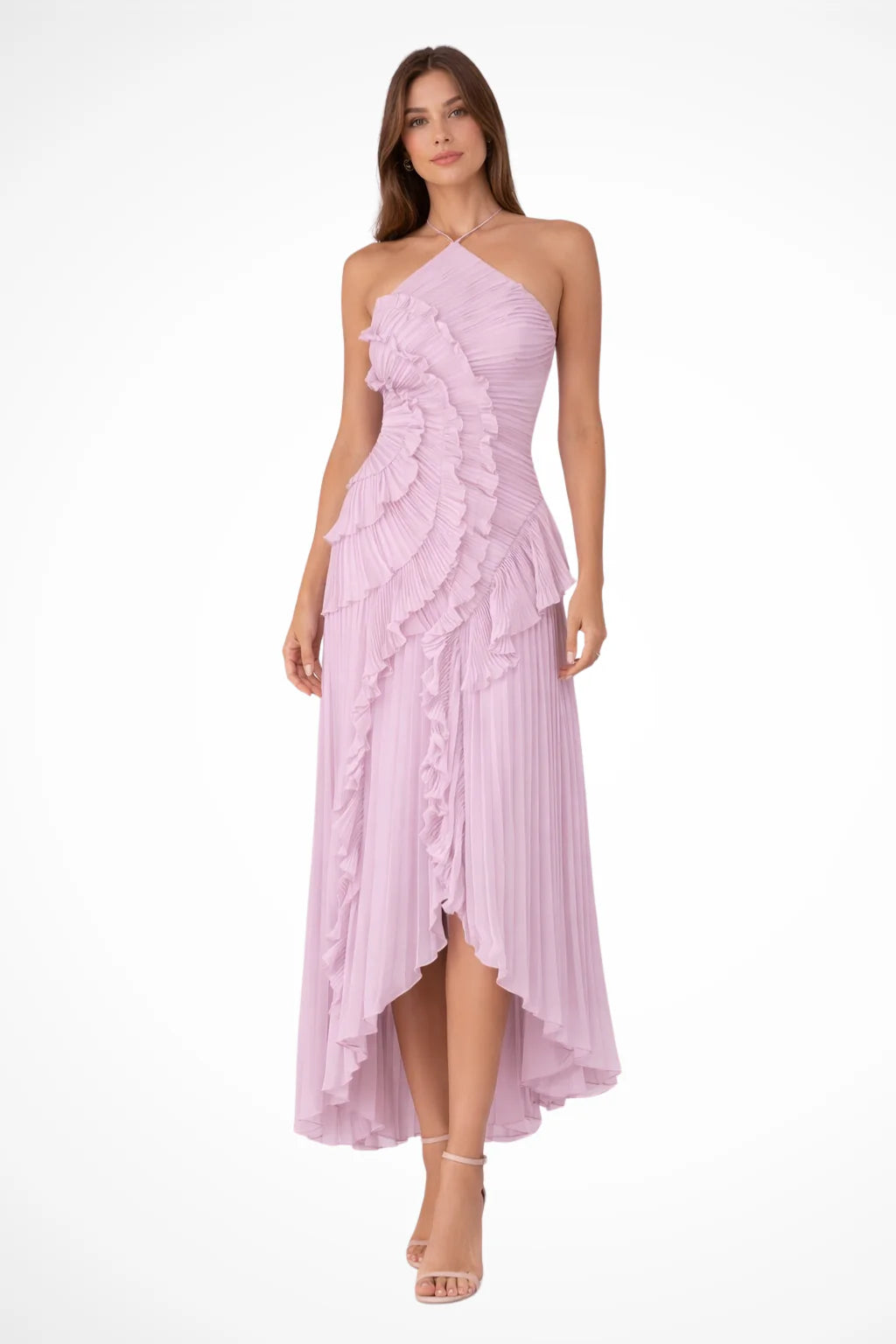 Fleur | Ruffle Hi-Low Halter Neck Maxi Dress