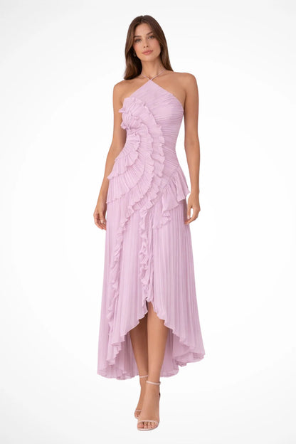 Fleur | Ruffle Hi-Low Halter Neck Maxi Dress