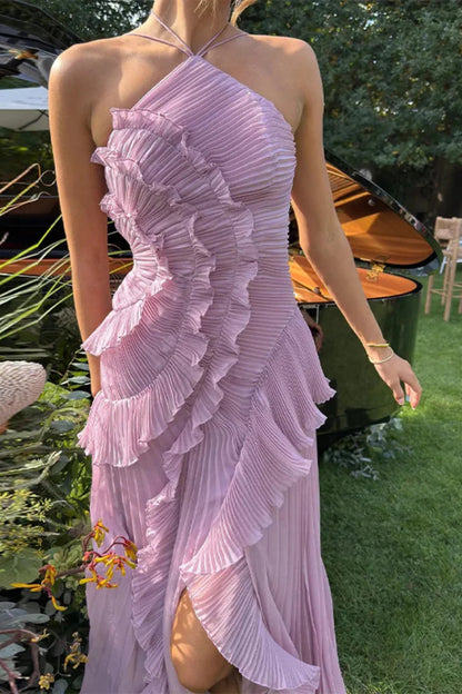 Fleur | Ruffle Hi-Low Halter Neck Maxi Dress