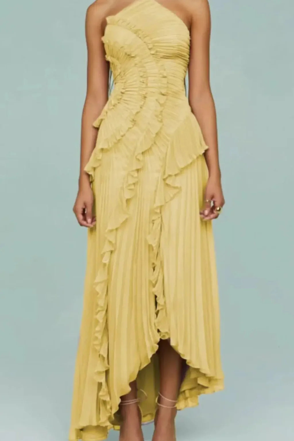 Fleur | Ruffle Hi-Low Halter Neck Maxi Dress