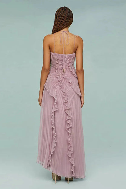 Fleur | Ruffle Hi-Low Halter Neck Maxi Dress