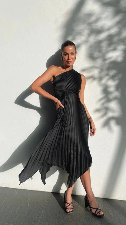 Thalia | One Shoulder Pleated Party Dress