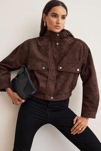 Claudette | High Collar Flap Pocket Button-Front Waist Jacket
