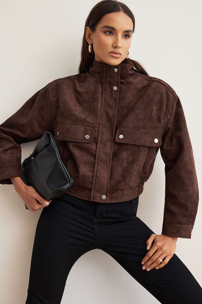 Claudette | High Collar Flap Pocket Button-Front Waist Jacket