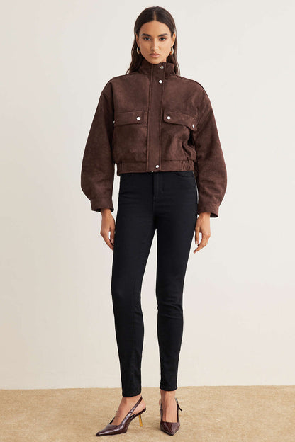Claudette | High Collar Flap Pocket Button-Front Waist Jacket