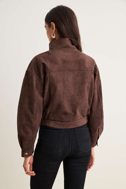 Claudette | High Collar Flap Pocket Button-Front Waist Jacket