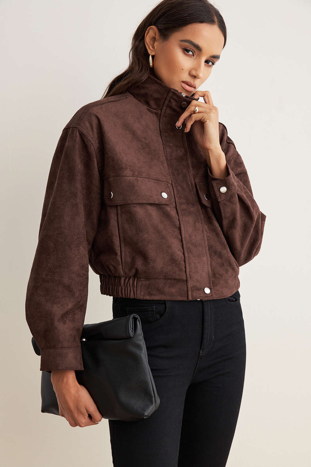 Claudette | High Collar Flap Pocket Button-Front Waist Jacket