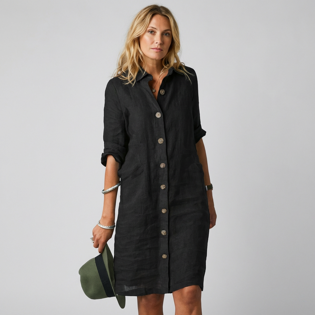 Cleo | Linen Button-Front Shirt Dress