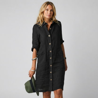 Cleo | Linen Button-Front Shirt Dress