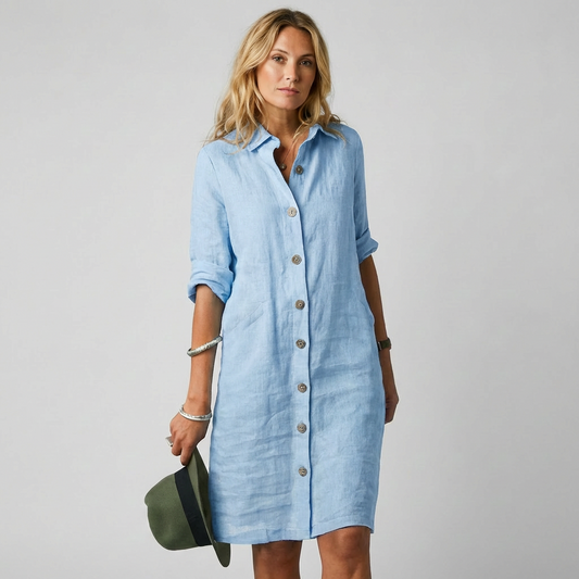 Cleo | Linen Button-Front Shirt Dress
